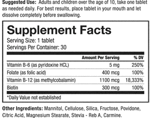 sublingual d nutrition label