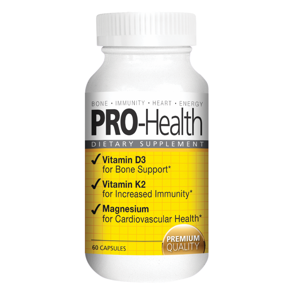 Pro-Health supplement with vitamin D3 K2 and magnesium for bone heart and immune support